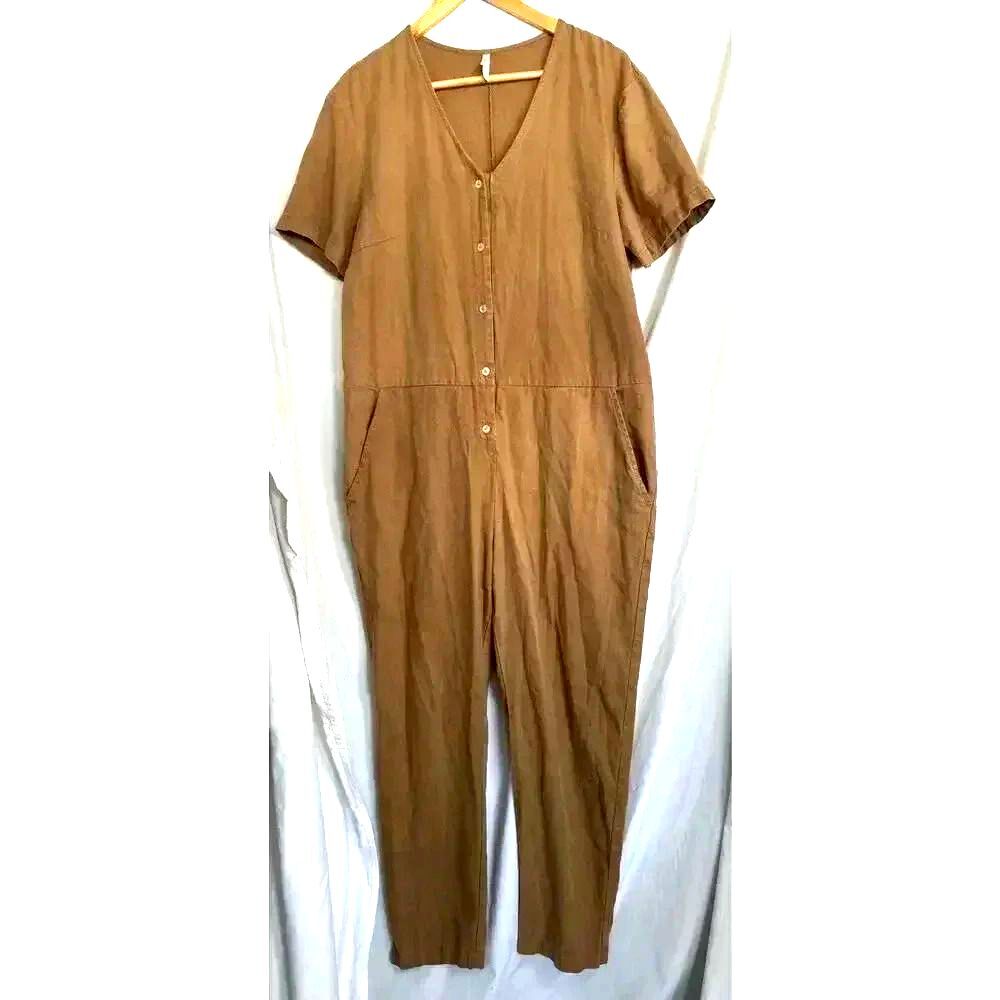 Rylee & Cru Tencel Linen Blend Utility Jumpsuit Brown Romper Pockets Size M - Picture 4 of 14
